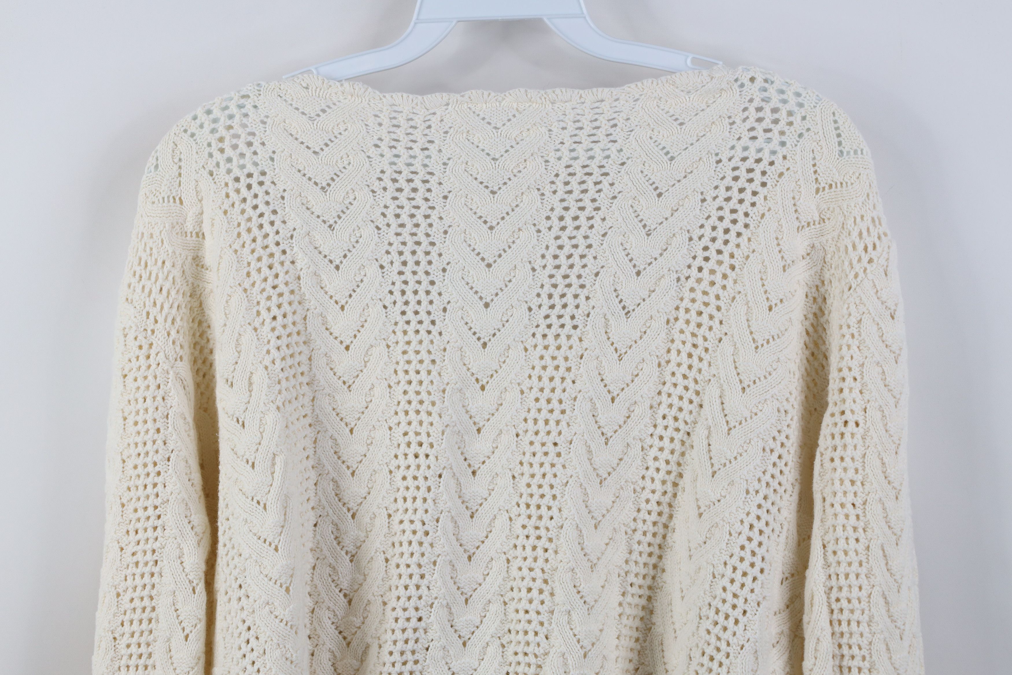 Vintage Vintage 90s Y2K Babydoll Crochet Ribbed Knit Sweater White Size M / US 6-8 / IT 42-44 - 9 Thumbnail