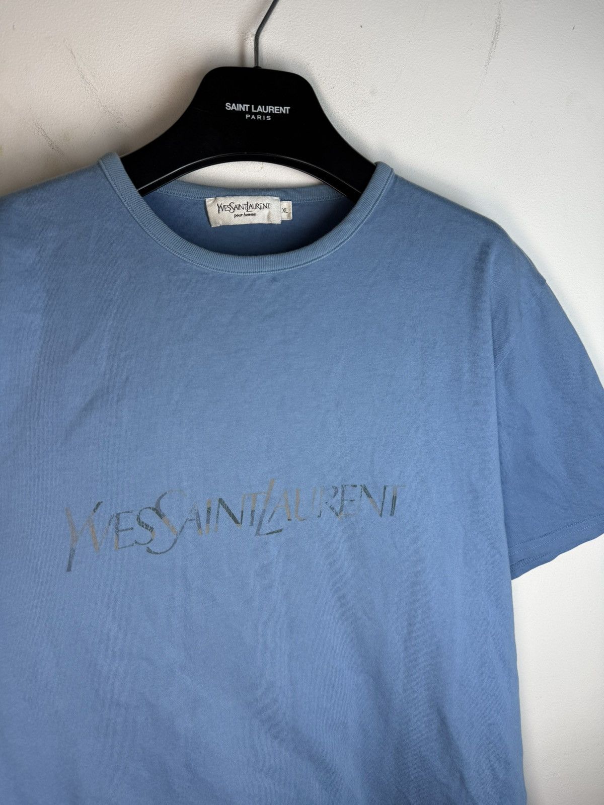 Yves Saint Laurent Blue YSL T-shirt Big Logo YSL Shirt Size US L / EU 52-54 / 3 - 11 Thumbnail