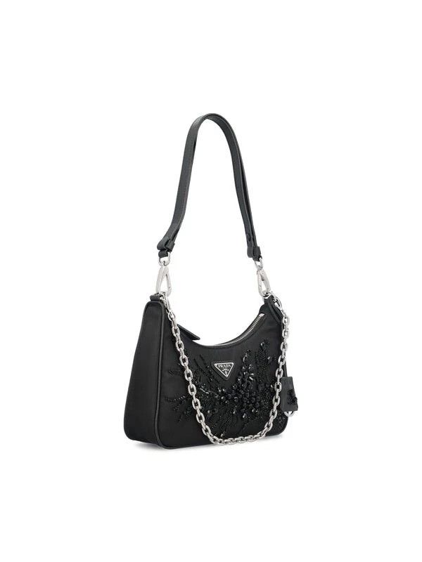 Prada PRADA Re-Nylon Mini Black Embroidered Shoulder Bag Size ONE SIZE - 3 Thumbnail