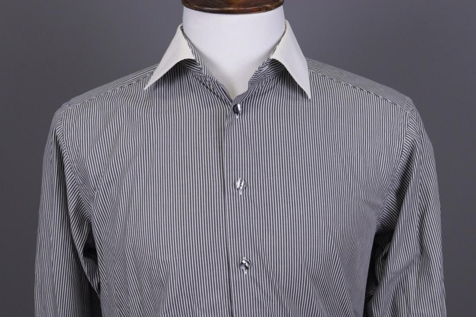 Eton Eton Slim Fit Gray Pinstrie Down Dress Shirt Size 42 / 16 Size US M / EU 48-50 / 2 - 2 Thumbnail