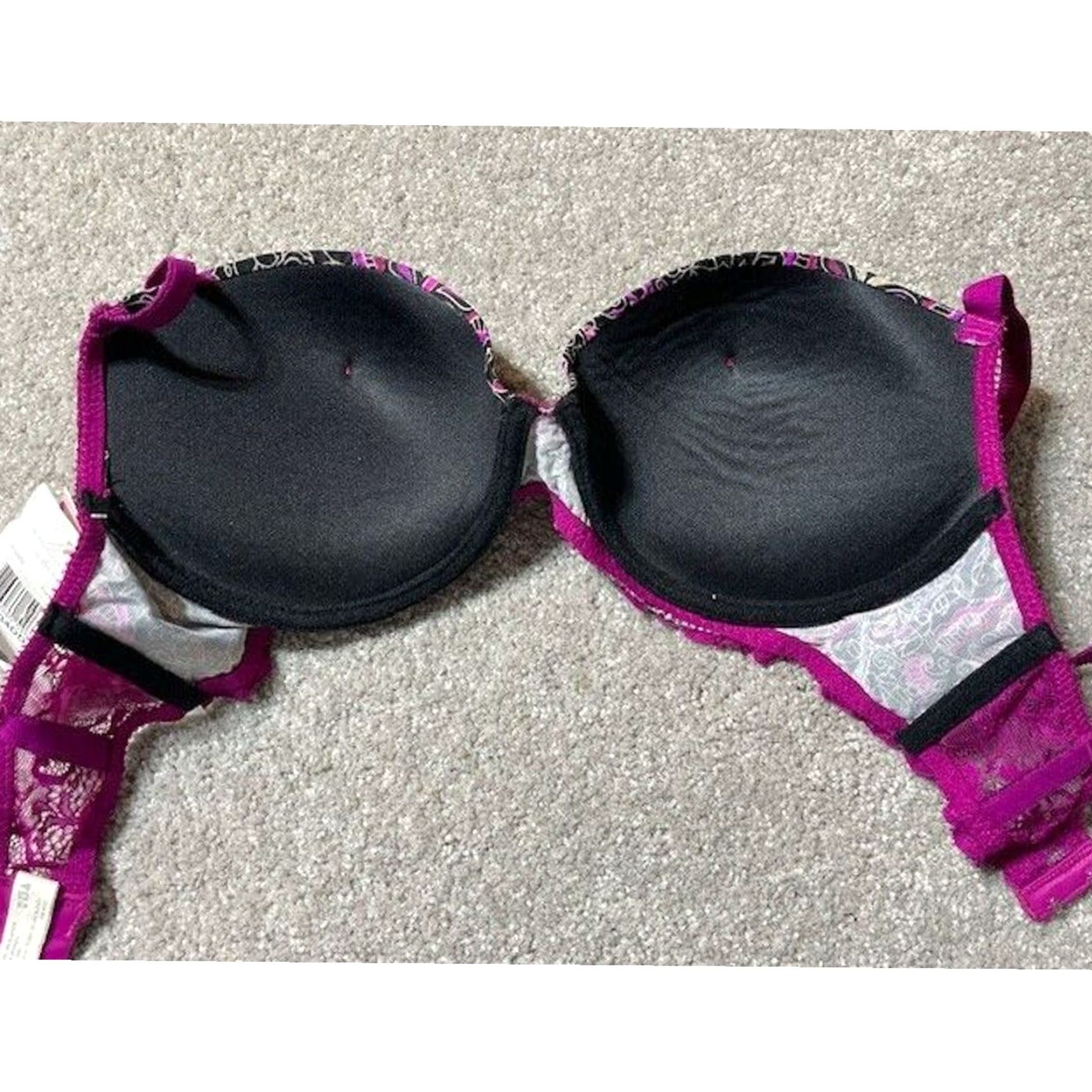 Vintage Underella by Ella Moss Bra Balconette Underwire 34DD Lace Y2K Romantic Floral Purple Womens Girls Size ONE SIZE - 3 Thumbnail