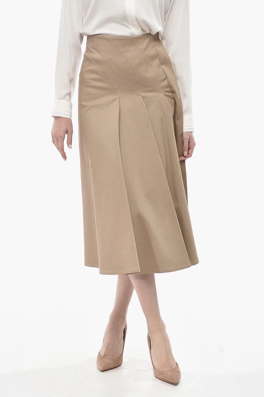 Dior o1mm0326 Midi Flared Skirt in Beige Size 27" / US 4 / IT 40 - 1 Thumbnail