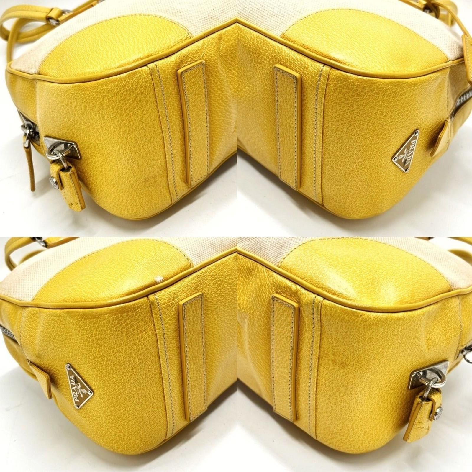 Prada Prada - Yellow Leather and Canvas Tote Bag Size ONE SIZE - 7 Thumbnail