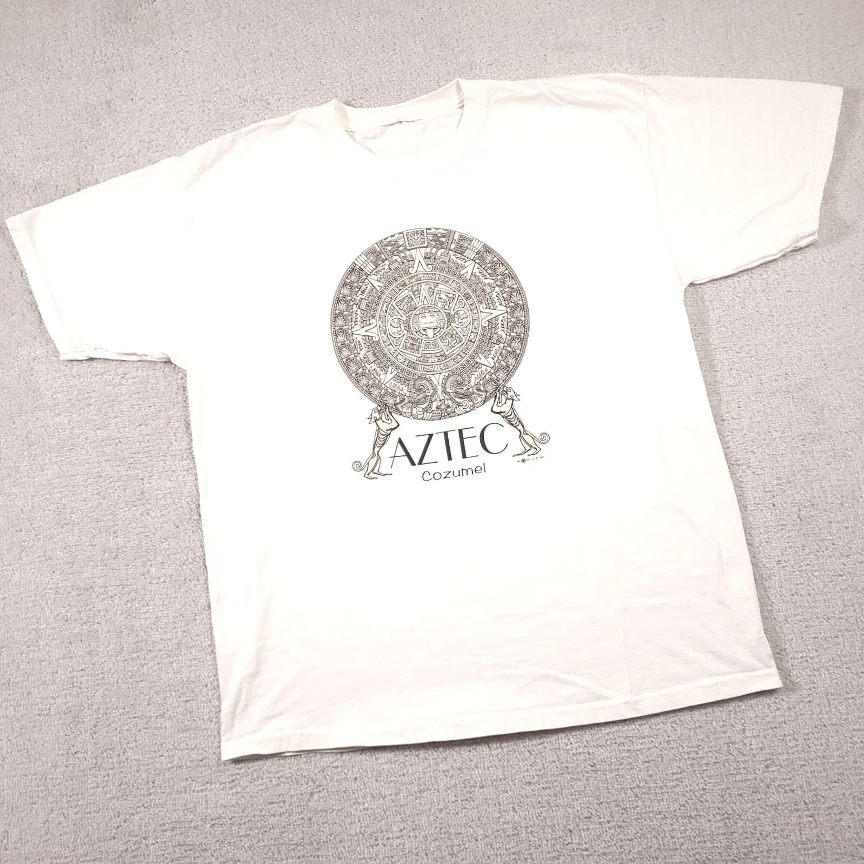 Vintage VINTAGE Cozumel Mexico Travel T Shirt Mens XL/2XL 90s Abstract Mayan Aztec Art Shirt Mens XL Ivory Graphic Print Vintage Aztec 90s Men’s T-Shirt Size US XL / EU 56 / 4 - 2 Thumbnail