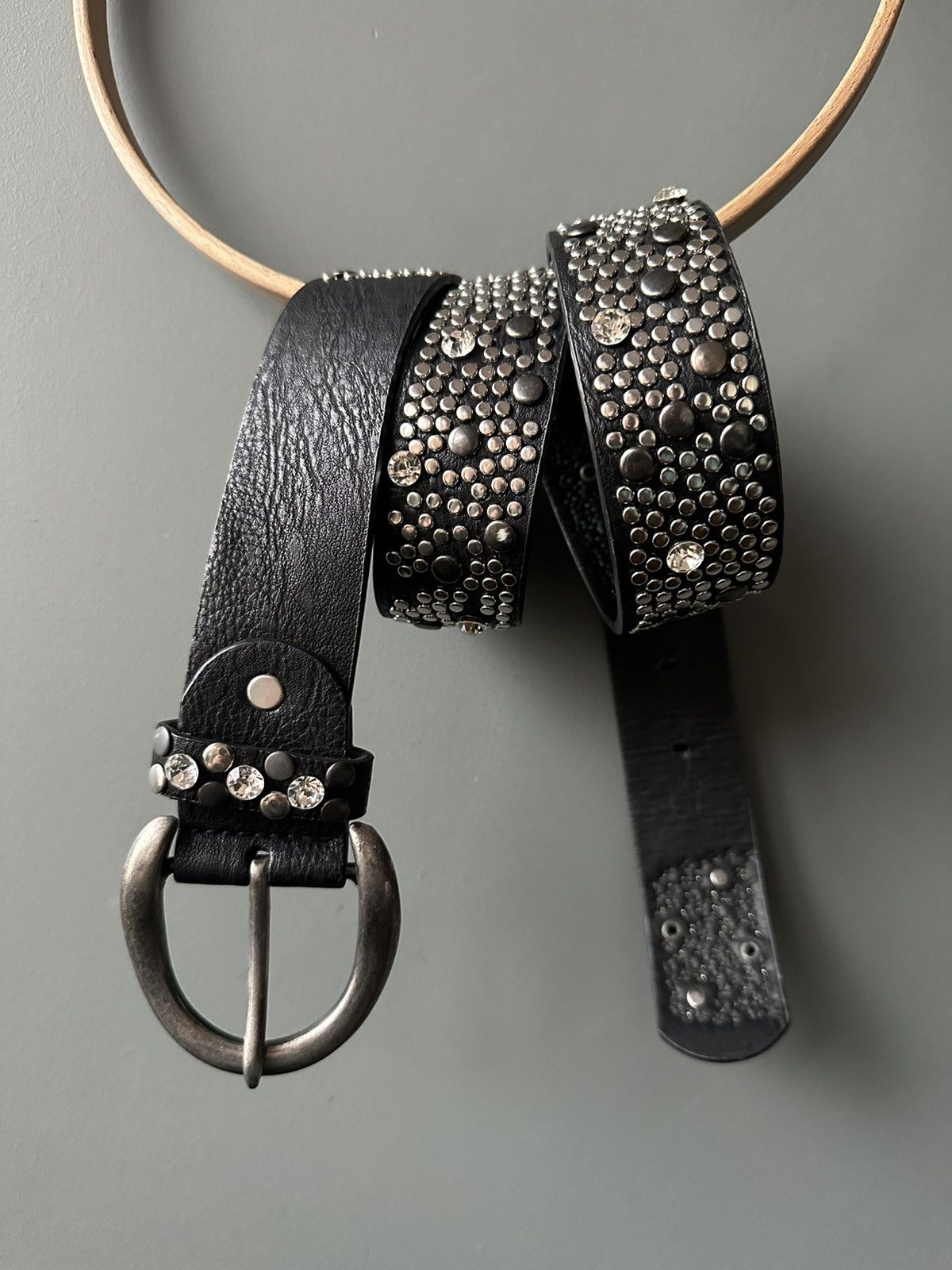 Vintage Vintage Rhinestones Buckles Leather Belt Size ONE SIZE - 1 Thumbnail