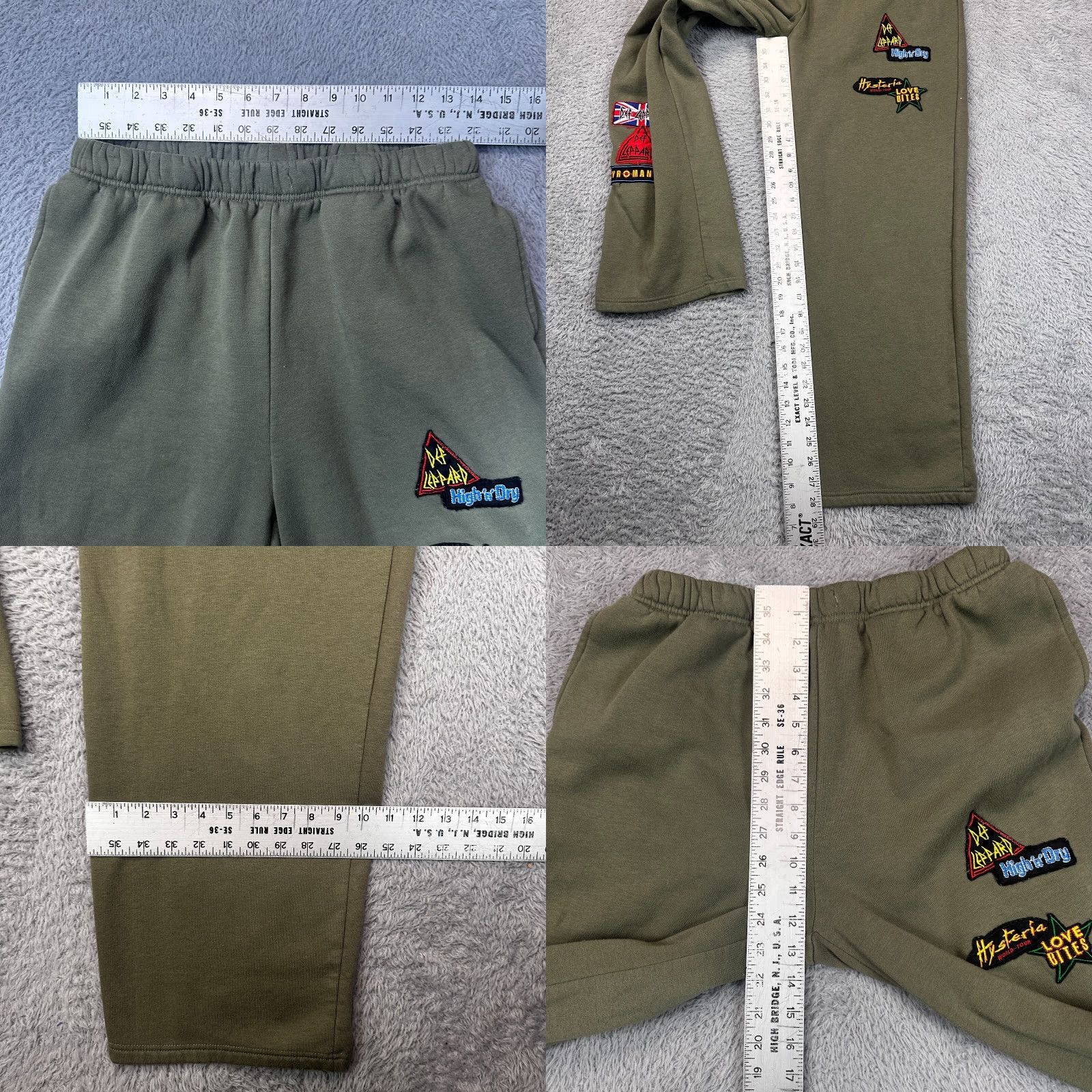 Vintage Def Leppard Green Sweatpants Mens M XL (fits M) Patches Warm Soft Pajama Pants Vinyl Shirt? Size US 31 - 8 Thumbnail