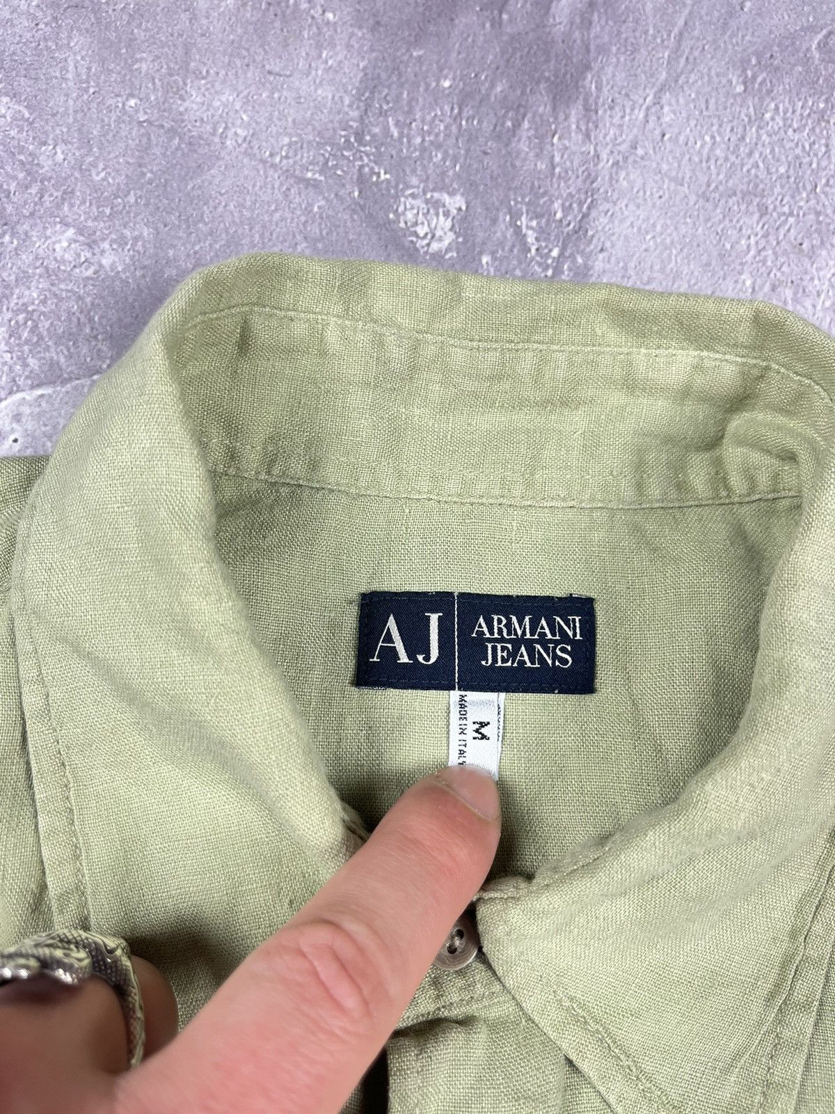 Armani Vintage Armani Jeans Linen Shirt ShortSleeve Button Up Green Size US M / EU 48-50 / 2 - 9 Thumbnail