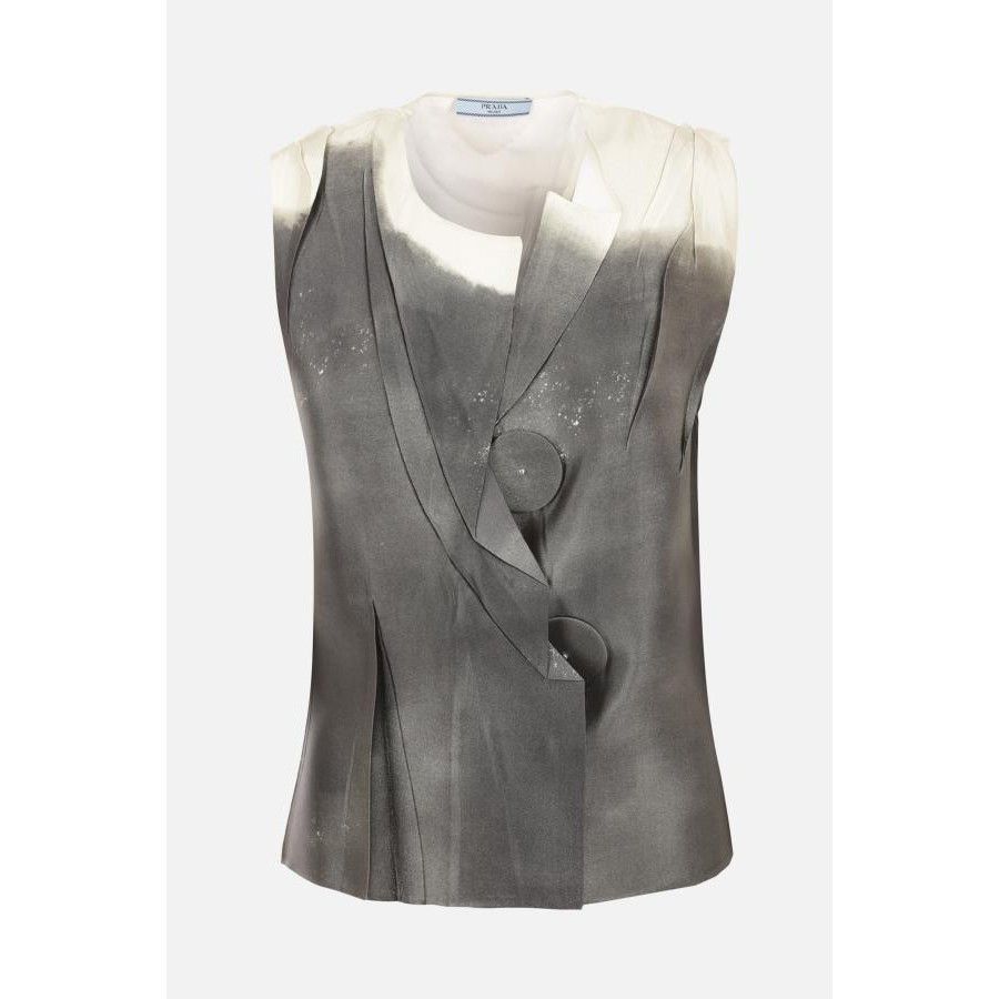 Prada PRADA Grey Printed Satin Sleeveless Oversized Top New & Auth Size S / US 4 / IT 40 - 1 Thumbnail