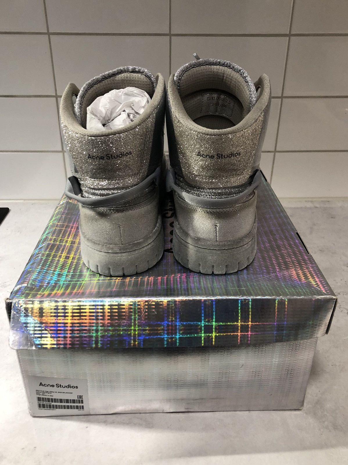 Acne Studios Acne Studios Silver HighTop Glitter Sneakers Size US 10 / EU 43 - 3 Thumbnail