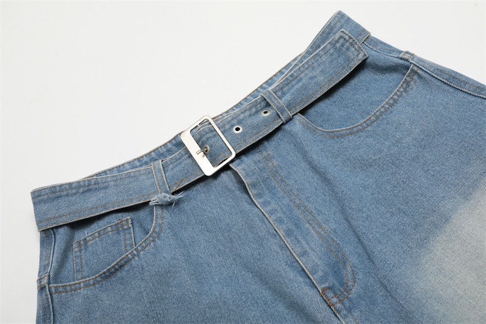 Japanese Brand × Jean Men's American street loose wide-leg ripped denim shorts Size US 32 / EU 48 - 4 Thumbnail