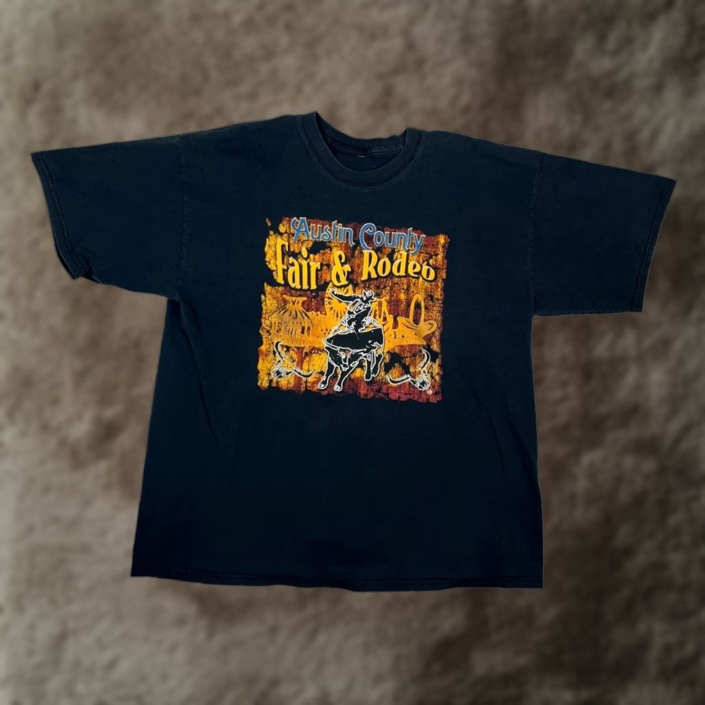 Vintage Austin County Fair & Rodeo Shirt Mens Large Black Graphic Western Texas Cowboy Size US L / EU 52-54 / 3 - 1 Thumbnail