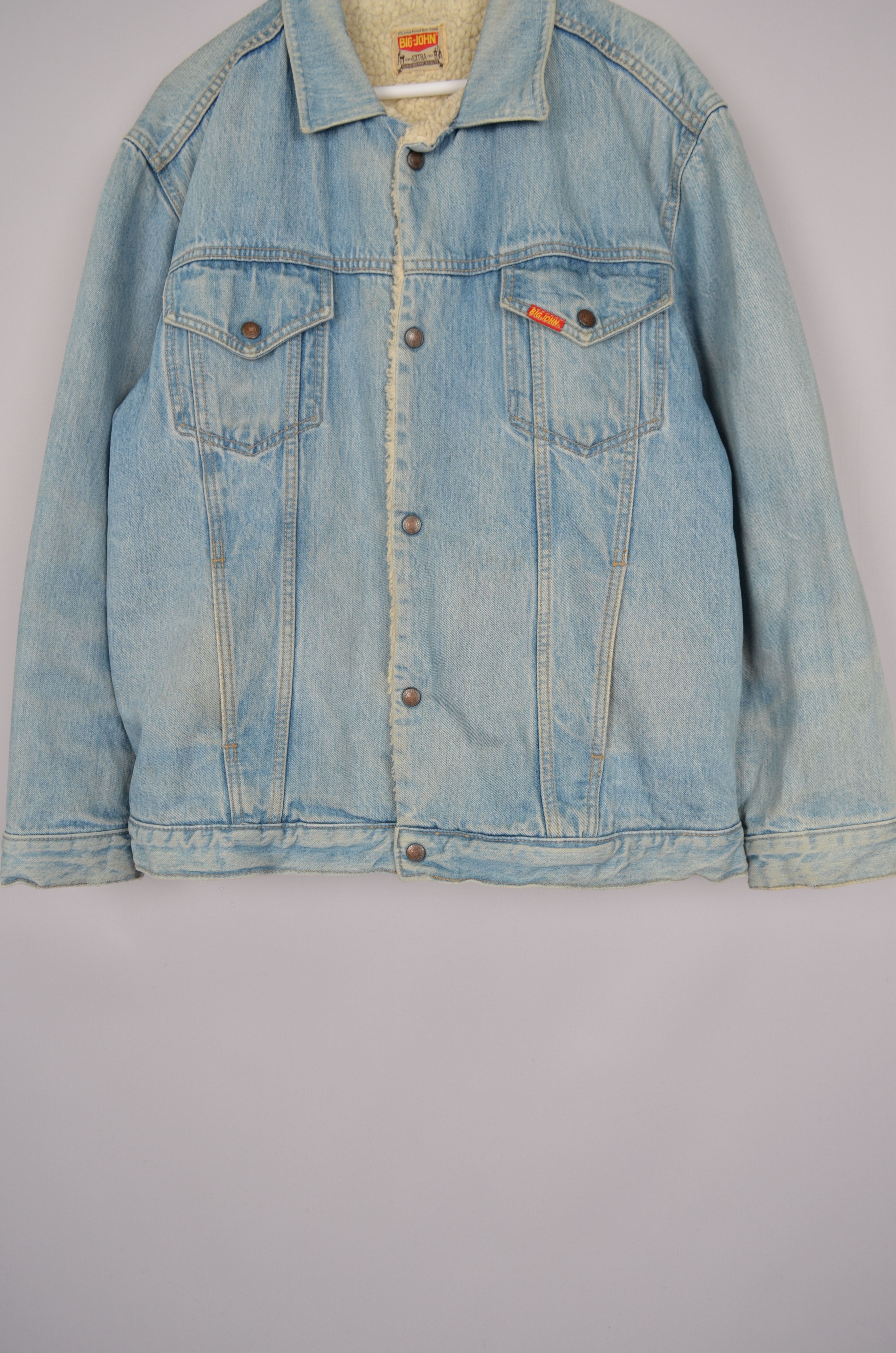 Big John × Vintage Vintage 90s Big-John Denim Trucker Sherpa Blue Jacket RARE Size US L / EU 52-54 / 3 - 5 Thumbnail