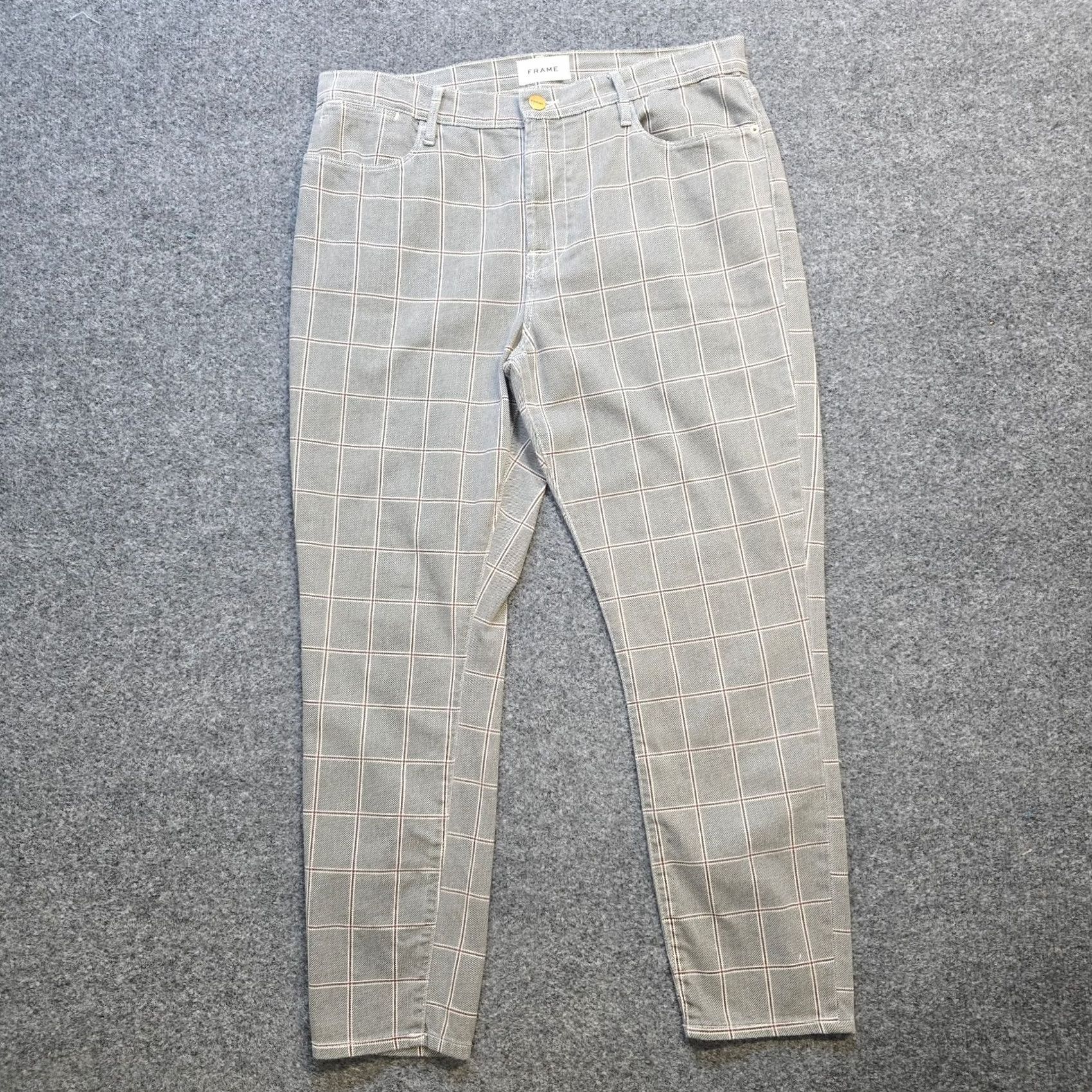 Frame FRAME Frame Pants Women Size 32 Gray Windowpane Plaid High Skinny Crop Casual Career Size 24" / US 00 / IT 34 - 2 Thumbnail
