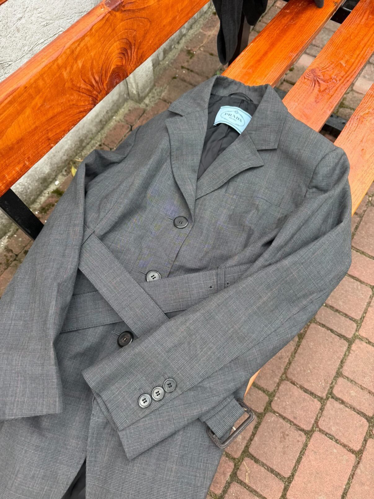 Prada Prada Prince Of Wales Check-Print Belted Blazer Gray Size M / US 6-8 / IT 42-44 - 2 Thumbnail