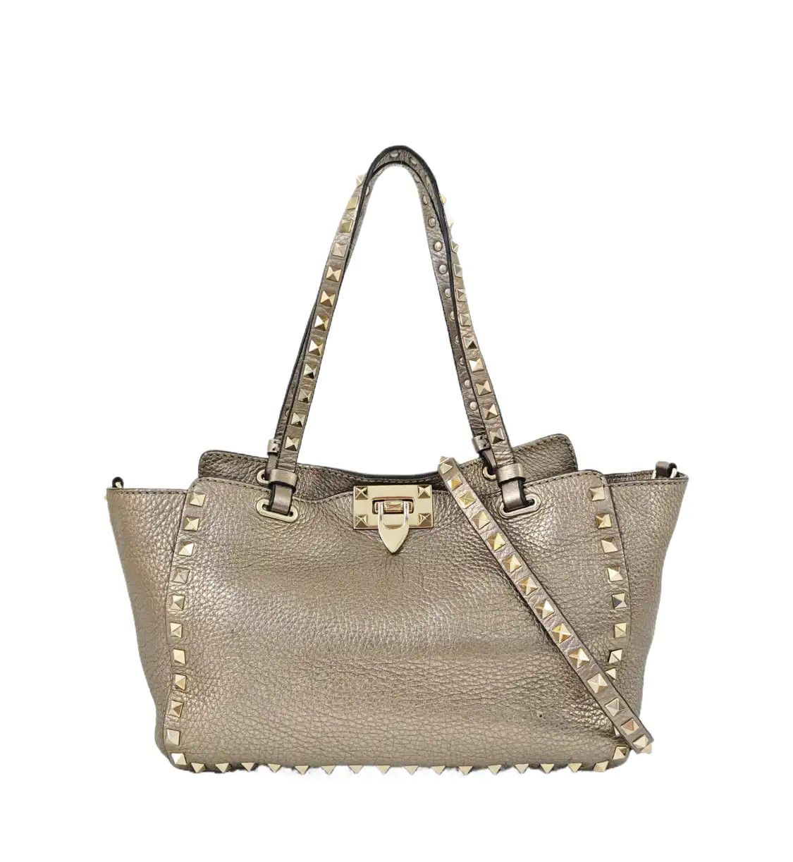Valentino VALENTINO Rockstud Small champagne cowhide leather stud shoulder bag crossbody b Size ONE SIZE - 1 Thumbnail