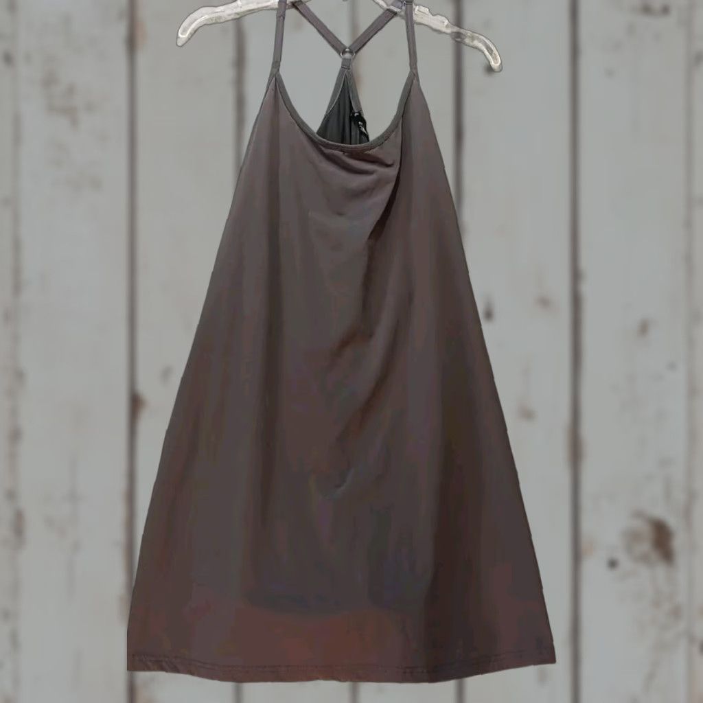 Vintage Crane Dress Women's L Gray Activewear Built-in Shorts Sleeveless Scoop Neck Outdoor Casual Regular Style Basic Pattern Solid Size 36" / US 14 / IT 50 - 1 Thumbnail