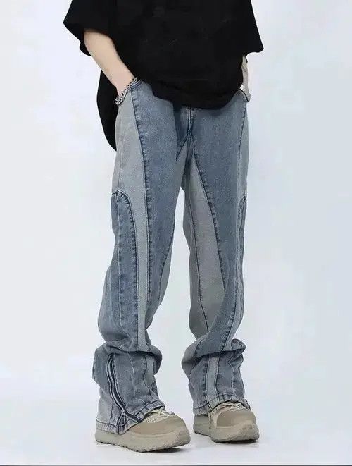 Japanese Brand Kanye Y2K Streetwear Washed Blue Baggy Stacked Jeans Size US 33 - 3 Thumbnail