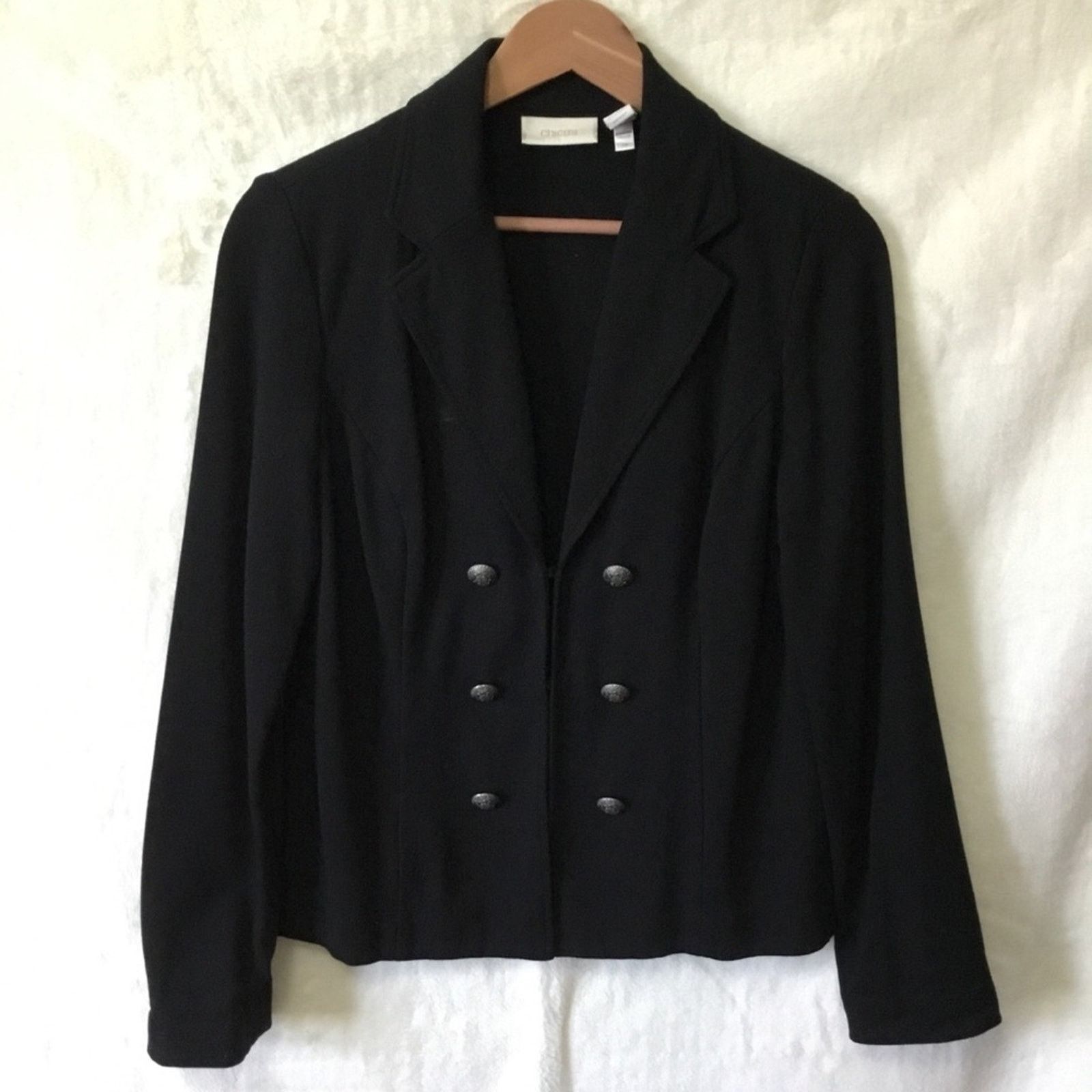 Chicos Chico's Black Double Row Hood w/ Eye Closure Blazer Size M / US 6-8 / IT 42-44 - 2 Thumbnail