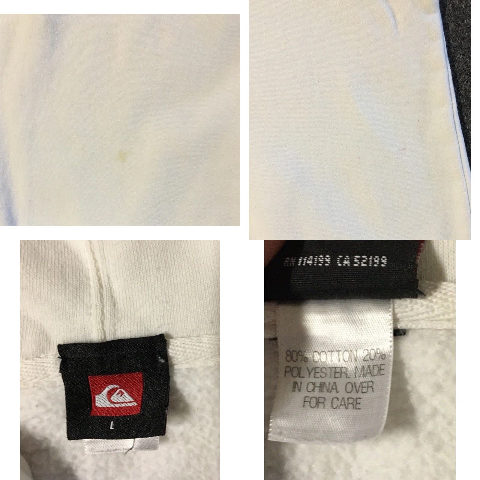 VINTAGE Quiksilver California Hoodie Boxy M White Surf Grunge Gotcha 90s Y2K Mens Hoodie M White California Grunge Surf 90s Gotcha