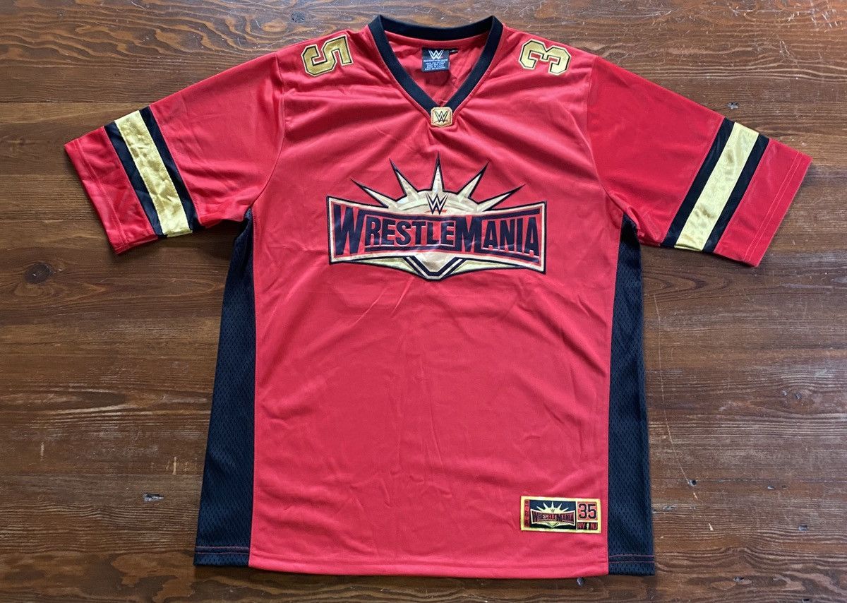 WWE 2019 WWE Wresltlemania 35 NY NJ Football Style Jersey Size US L / EU 52-54 / 3 - 11 Thumbnail