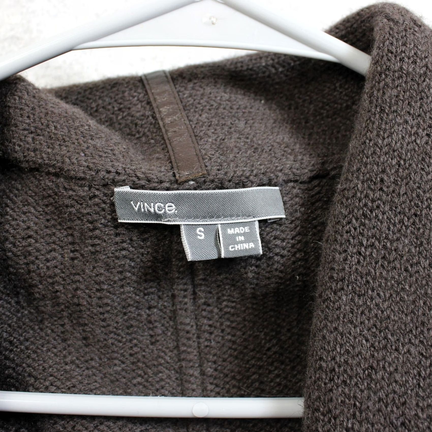 Vince Vince Cardigan Women Small Brown Open Knit Wool Yak Leather Sleeve Asymmetrical Pockets V-Neck Winter Modern Bohemian Preppy Shirt/Sweater Size S / US 4 / IT 40 - 3 Thumbnail