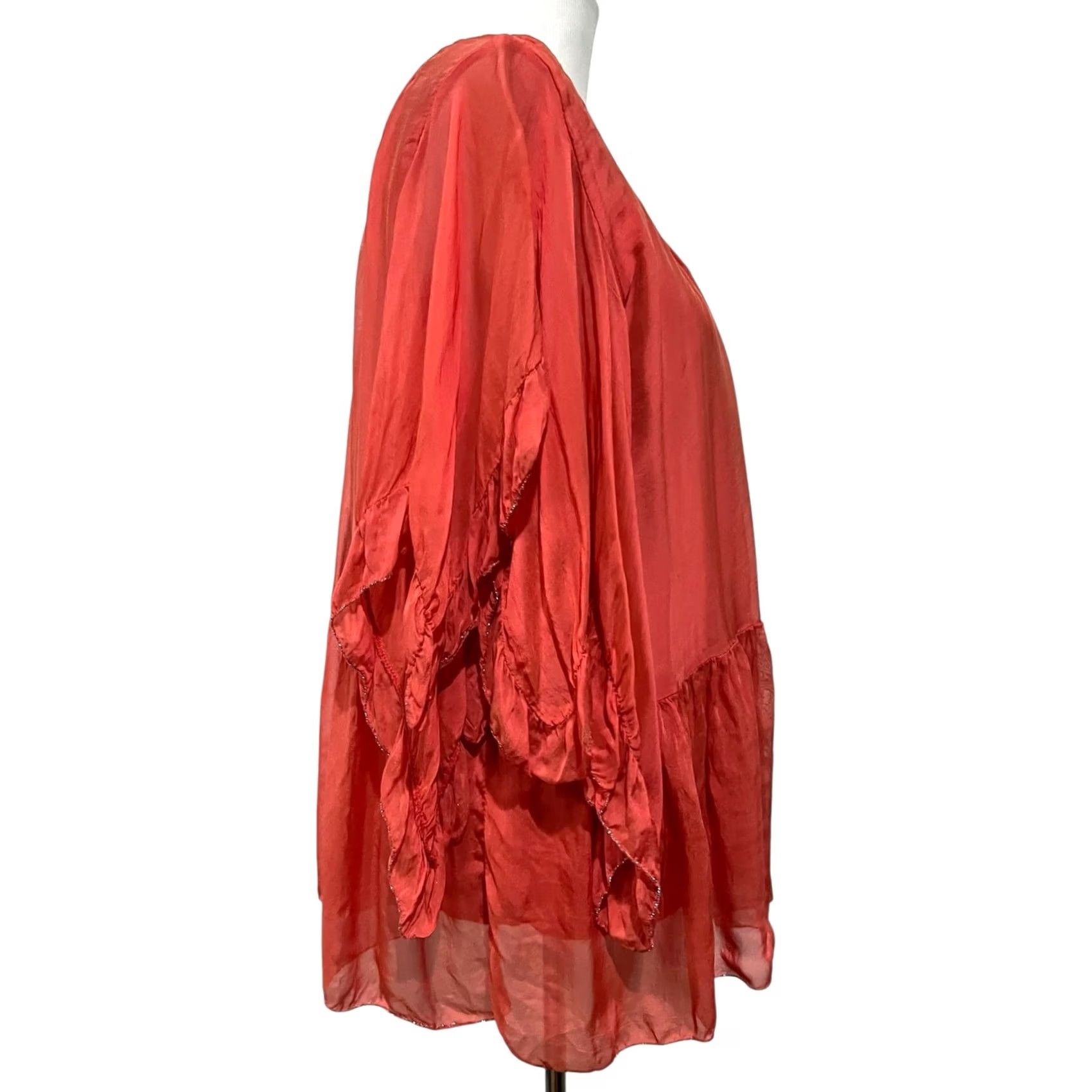 Vintage Belle France Silk Blend Top Blouse M Coral Boho Fairycore Ethereal Flowing Kimono Sleeve Women Smart Casual Party/Cocktail Regular XS? Size M / US 6-8 / IT 42-44 - 6 Thumbnail