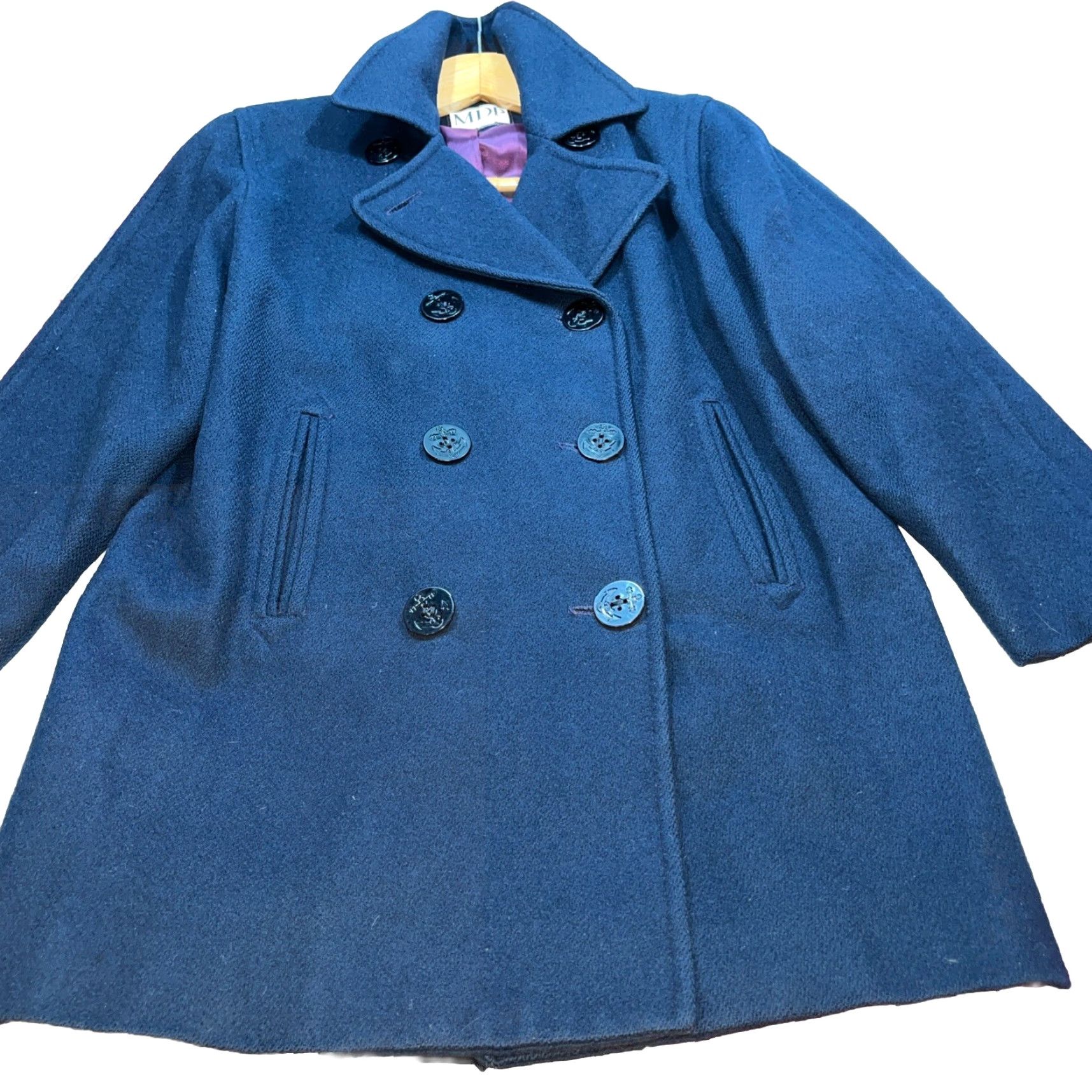 Doublet VINTAGE Mario de Pinto Wool Pea Coat Double Breasted Navy Blue Lined 1XL Women’s Winter 90s Business Womens Size XL / US 12-14 / IT 48-50 - 2 Thumbnail