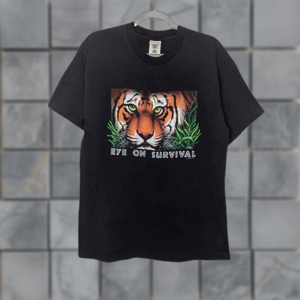 Vintage VINTAGE Tiger Eye On Survival Single Stitch Human-i-tees VTG Nature Outdoors VTG Shirt L Black Unisex Adults Mens Womens Girls Boys Size US L / EU 52-54 / 3 - 1 Thumbnail