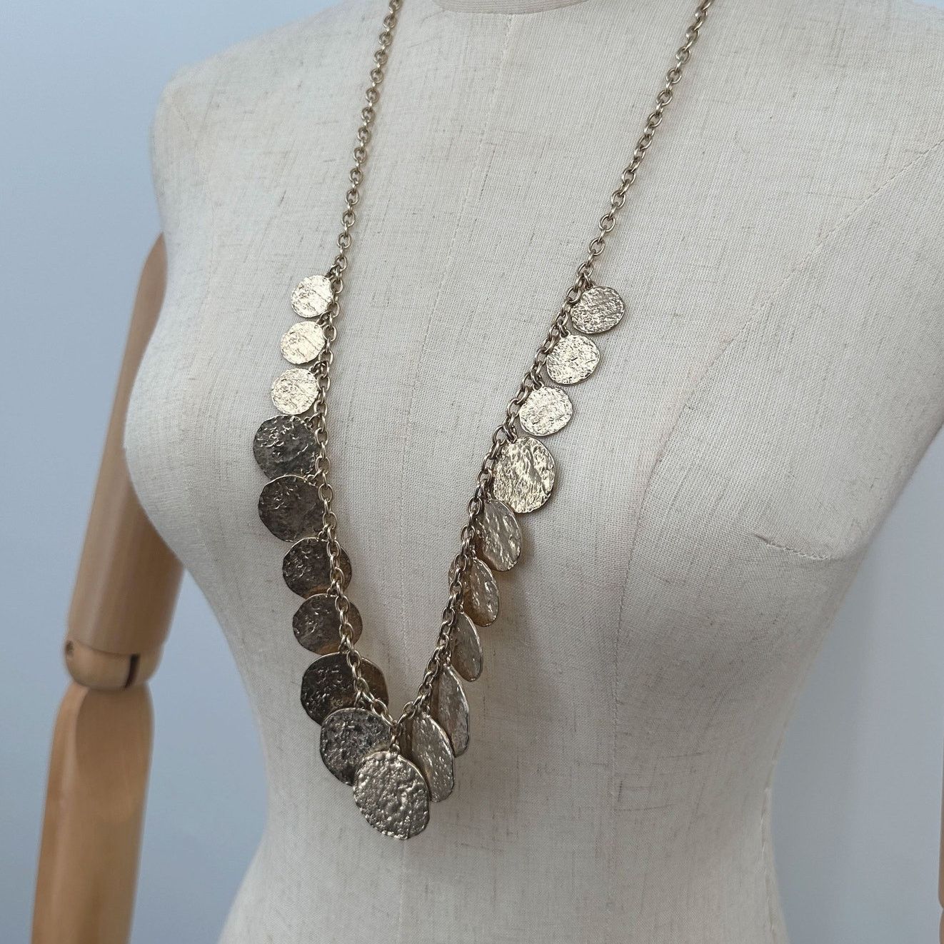 Banana Republic Banana Republic Long Chain Necklace Gold Tone Textured Coin Size ONE SIZE - 5 Thumbnail