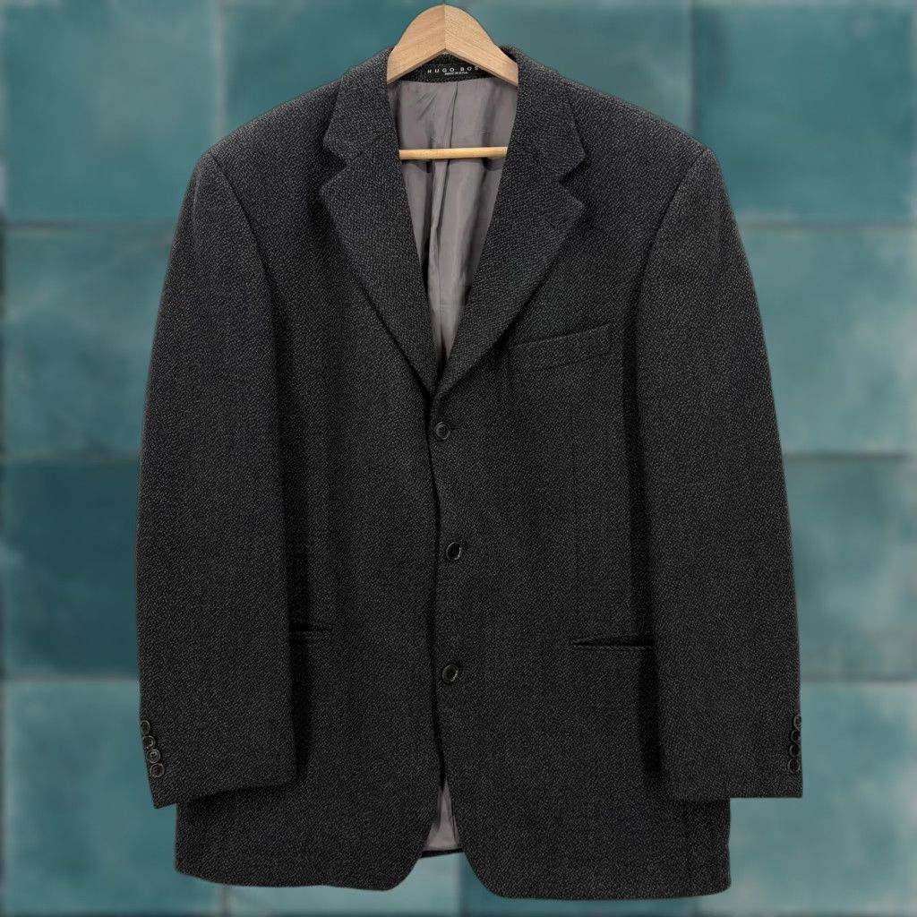 Hugo Boss VINTAGE Hugo Boss Blazer Mens 42R Gray Herringbone Cashmere Wool Blend Sport Coat USA Size 42R - 1 Thumbnail