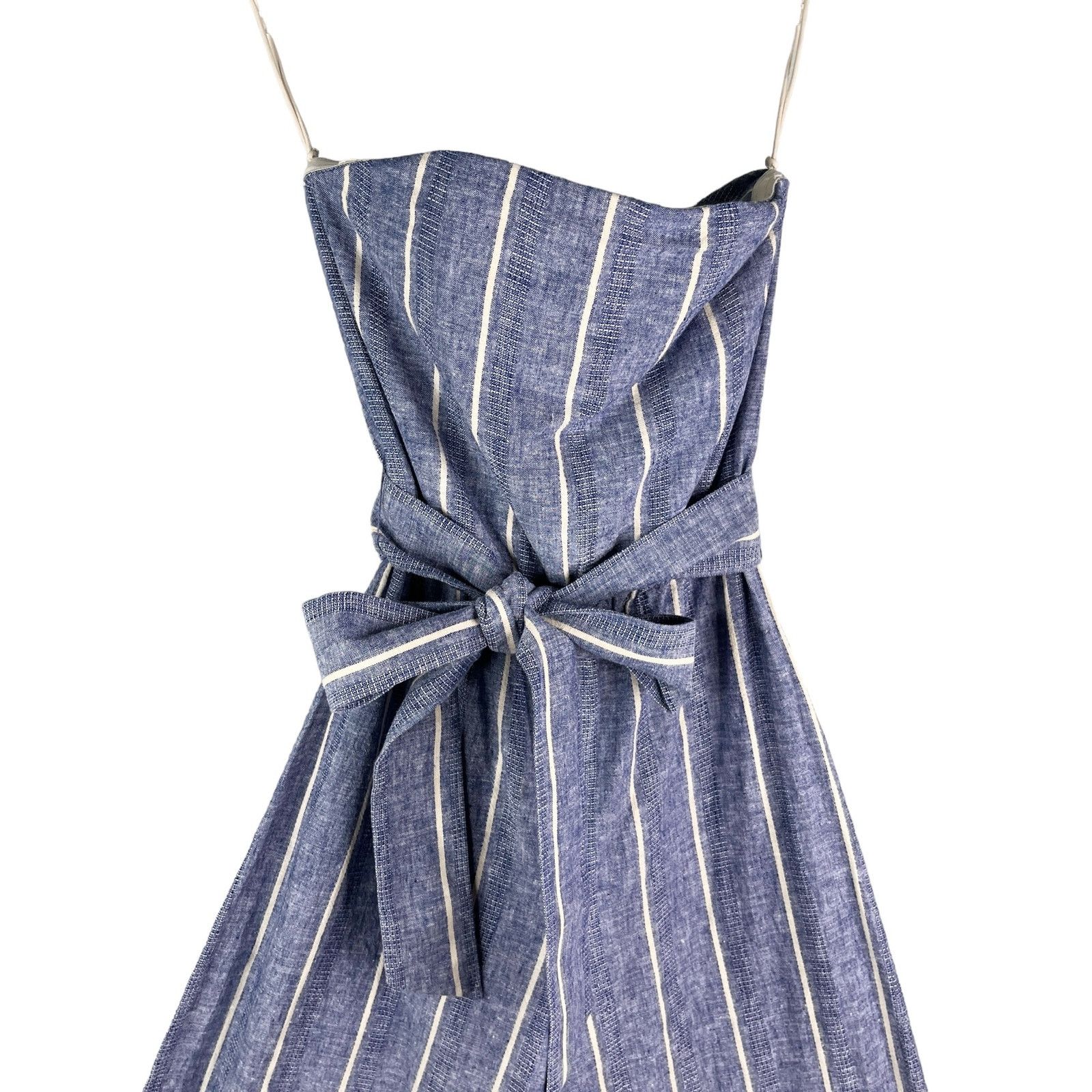 ALICE + OLIVIA Lucie Linen Striped Strapless Jumpsuit 0