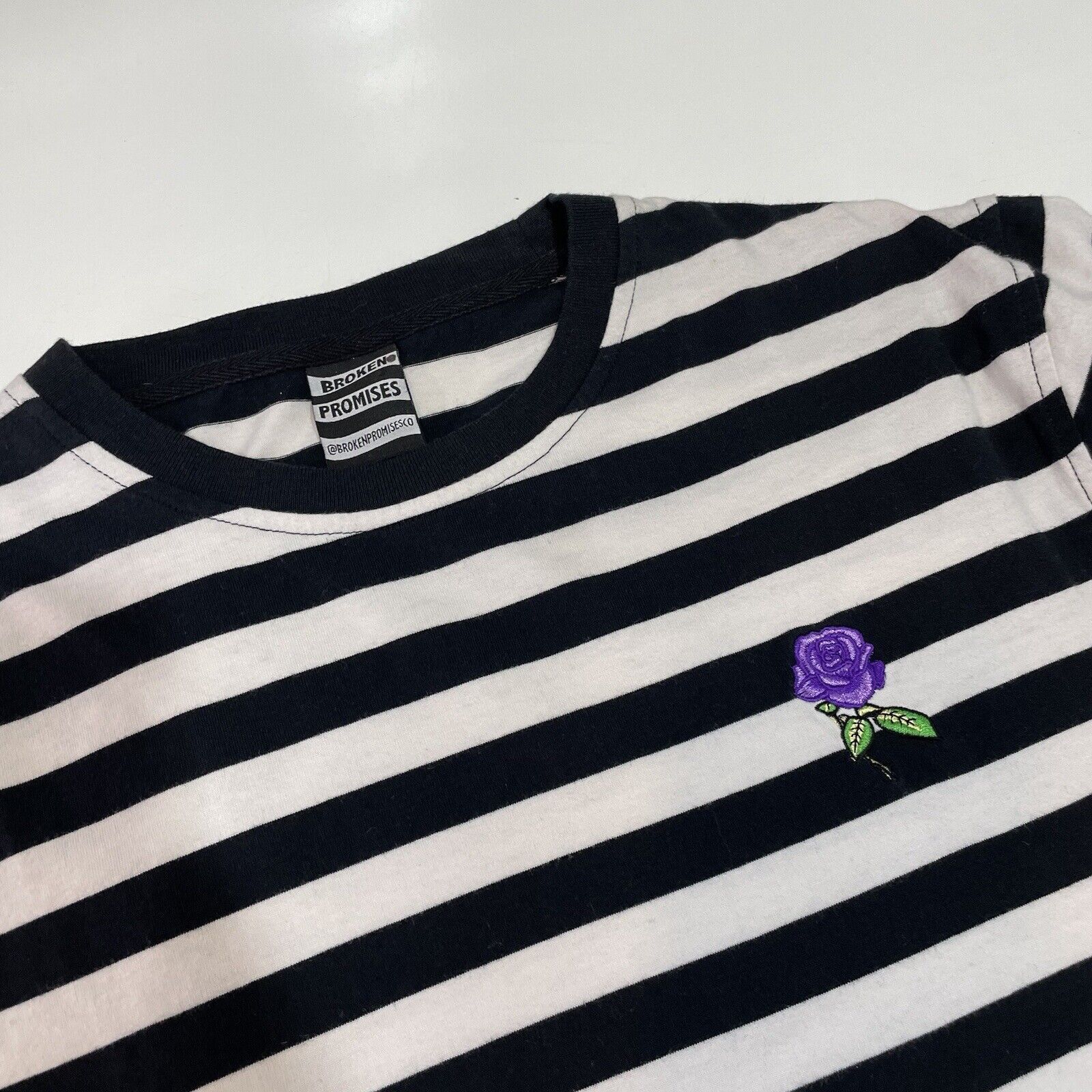 Broken Promises Co. Broken Promises Mens T-shirt Purple Rose Black/White Striped Size US M / EU 48-50 / 2 - 2 Thumbnail