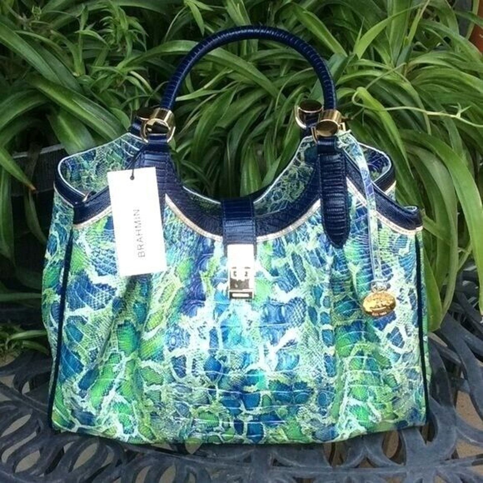 BRAHMIN Brahmin Shoulder/Satchel Handbag Blu/Green Python Print NWT Size ONE SIZE - 1 Thumbnail