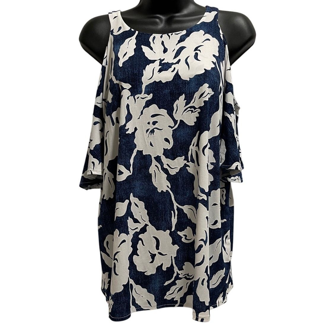 Other Inc Blue White Floral - Cold Shoulder Blouse - Large Size L / US 10 / IT 46 - 1 Thumbnail