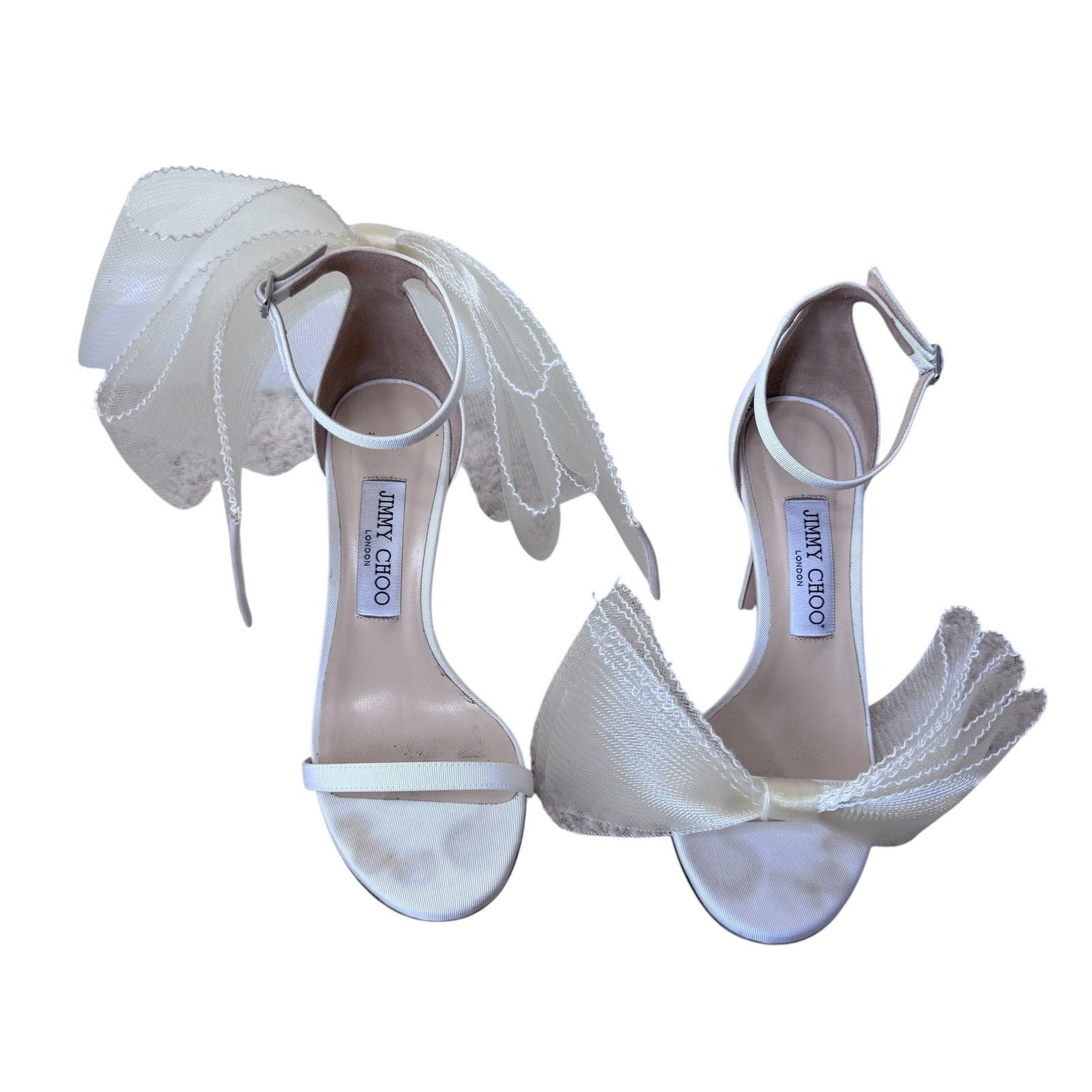 Jimmy Choo JIMMY CHOO Aveline Asymmetric Mesh/ Grosgrain Latte Heels Size US 8 / IT 38 - 2 Thumbnail