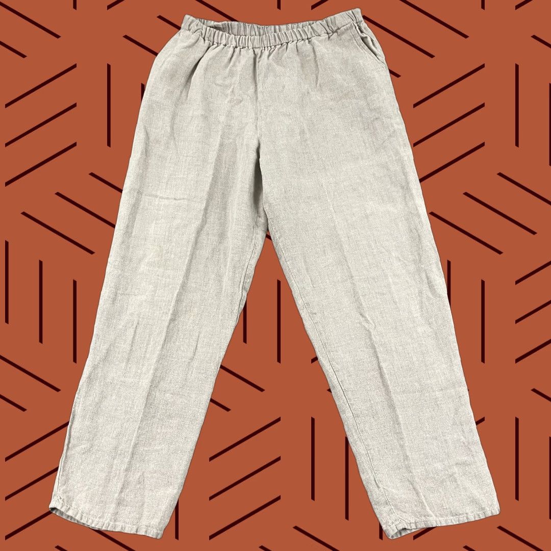 FLAX FLAX Linen Pants Women Medium 29" Brown Casual High Rise Elastic Waist Pockets 90s Bohemian Size 32" / US 10 / IT 46 - 1 Thumbnail