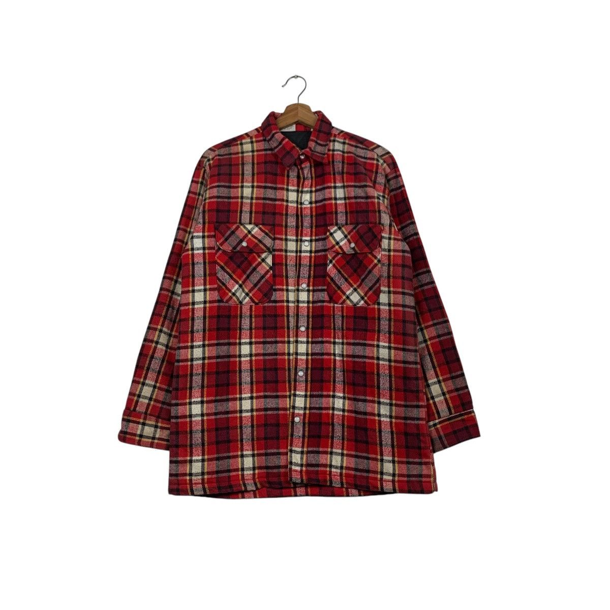 Flannel 90's FIVE BROTHER Red Checked Work Flannel Jacket #2253-C100 Size US M / EU 48-50 / 2 - 1 Thumbnail