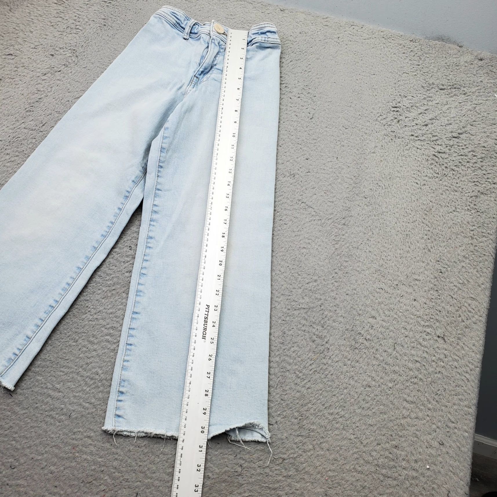 Zara Zara Jeans Womens 9 Blue Denim High Rise Adjustable Waist Frayed Hem Wide Leg, Jeans, Womens, Size 9, Blue, 21.75 Inseam, 30.5 Outseam Size 30" / US 8 / IT 44 - 5 Thumbnail