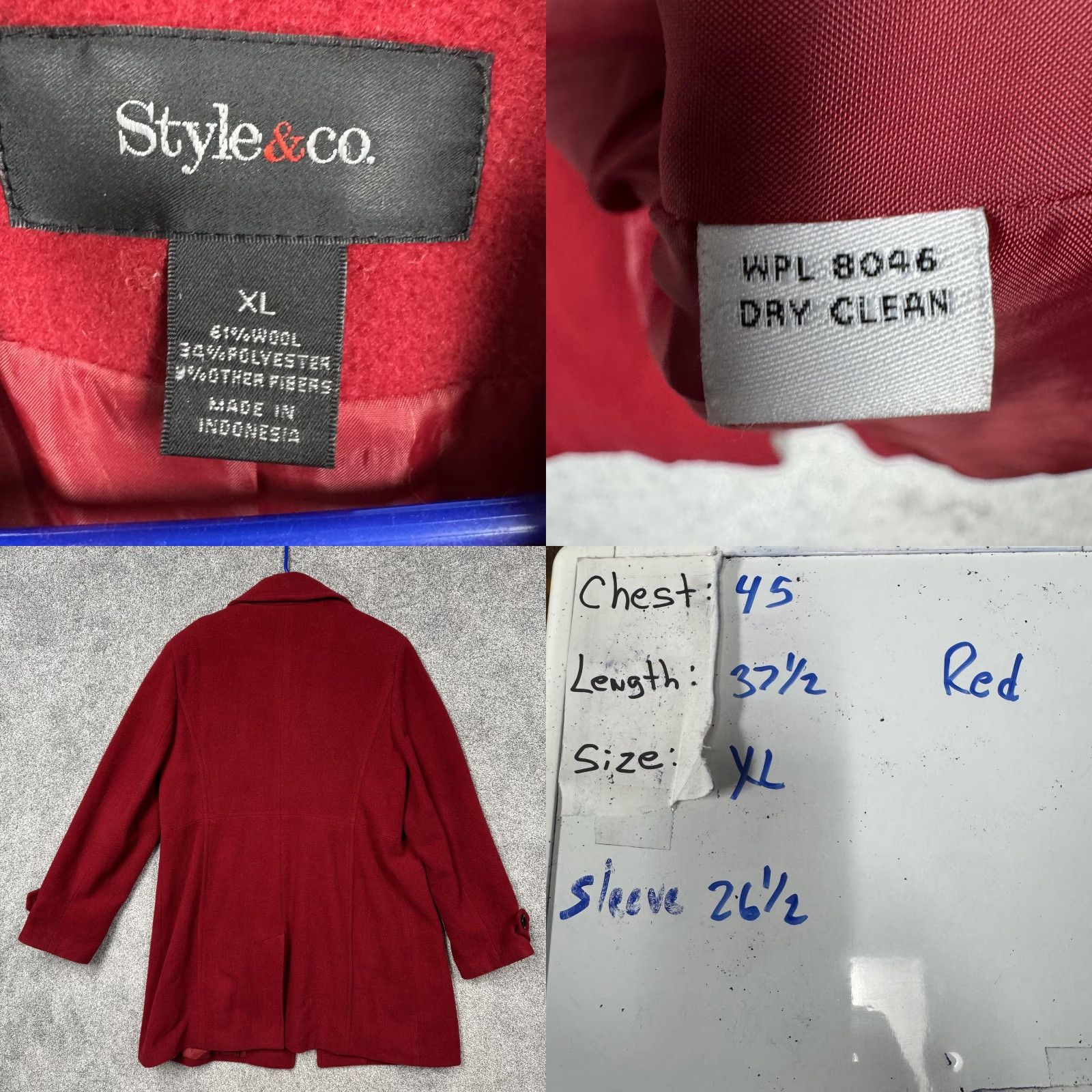 Vintage Style&co. Coat Womens XL Red Wool Blend Single Breasted Lined Mid Length Winter Size XL / US 12-14 / IT 48-50 - 8 Thumbnail