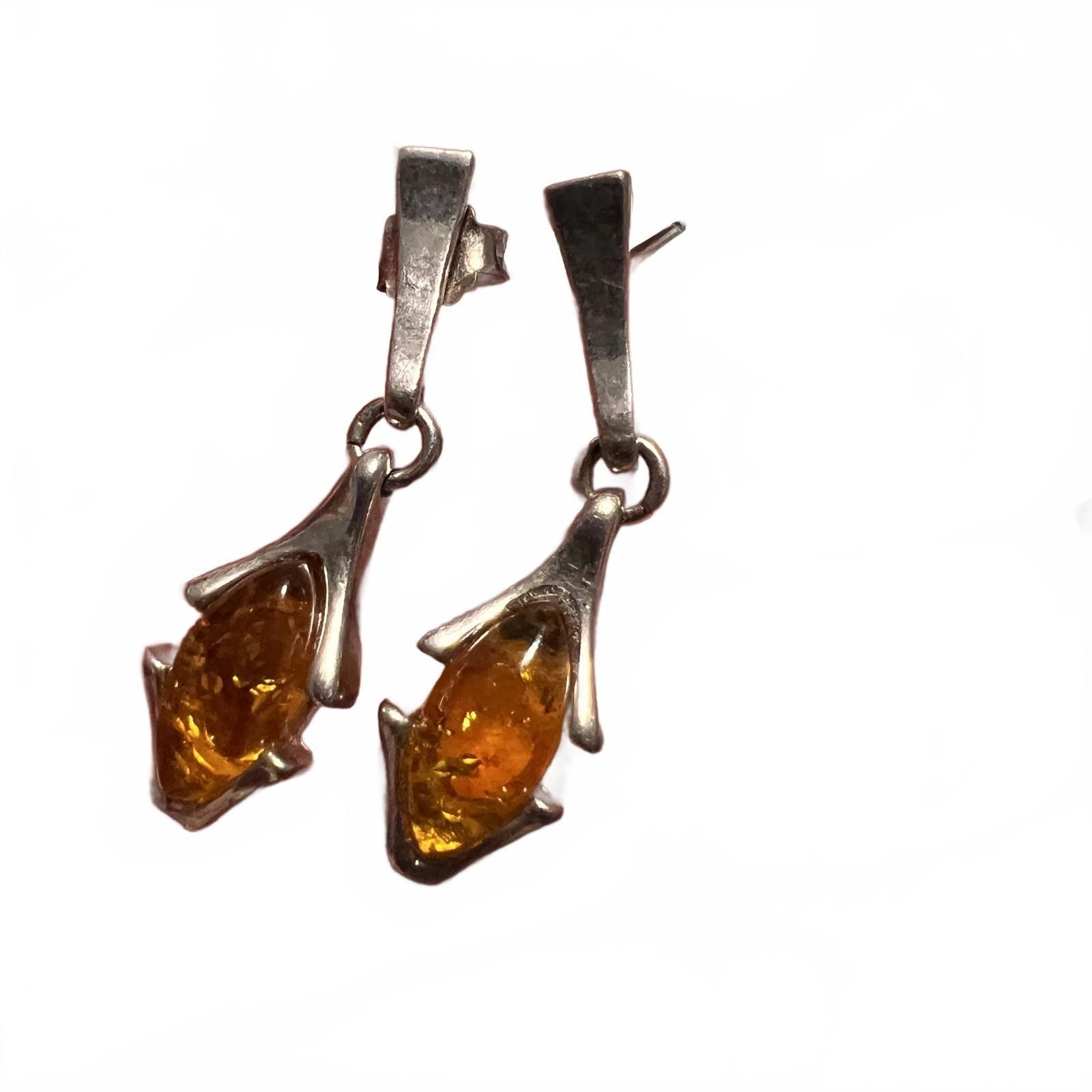 Unknown London Sterling Silver Amber Drop Earrings Size ONE SIZE - 2 Thumbnail