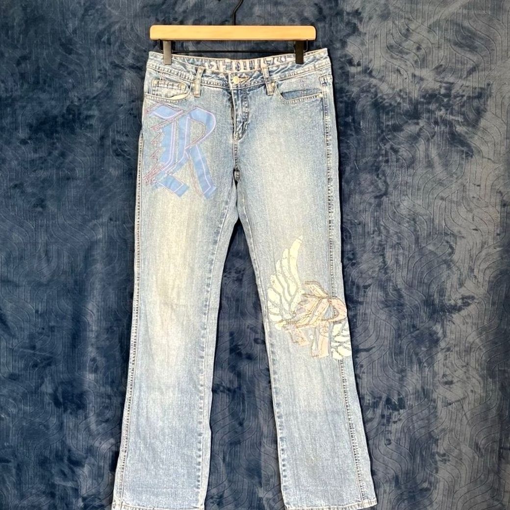 Vintage VINTAGE Request Jeans Womens 29 Light Wash 5-Pocket Bootcut Denim Blue Logo Hip Hop Rock Size 29" - 2 Thumbnail