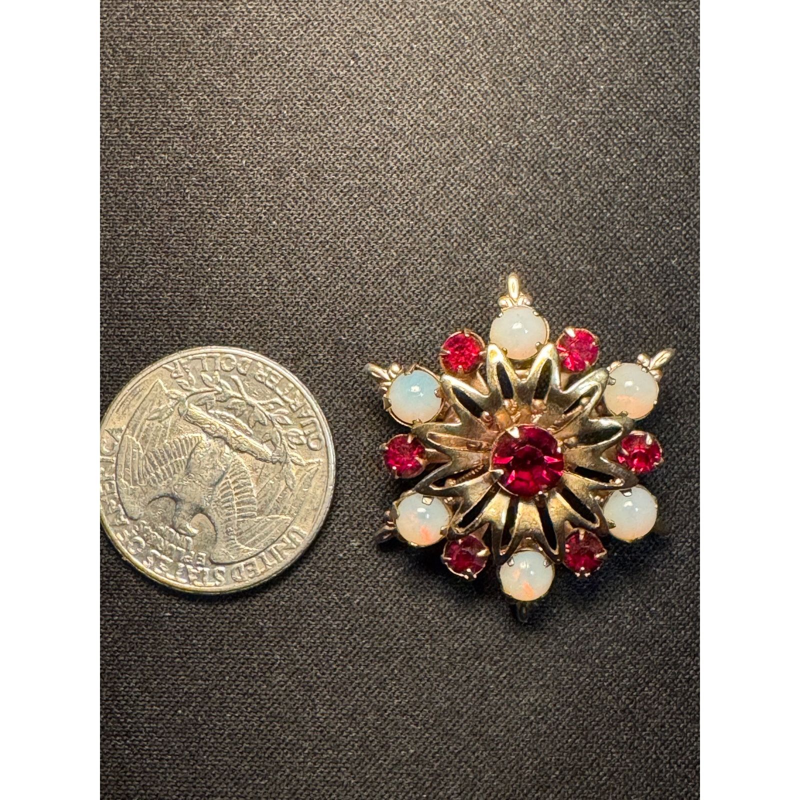 Other 1950's Opal Garnet Gemstone Gold Tone Starburst Brooch Size ONE SIZE - 3 Thumbnail