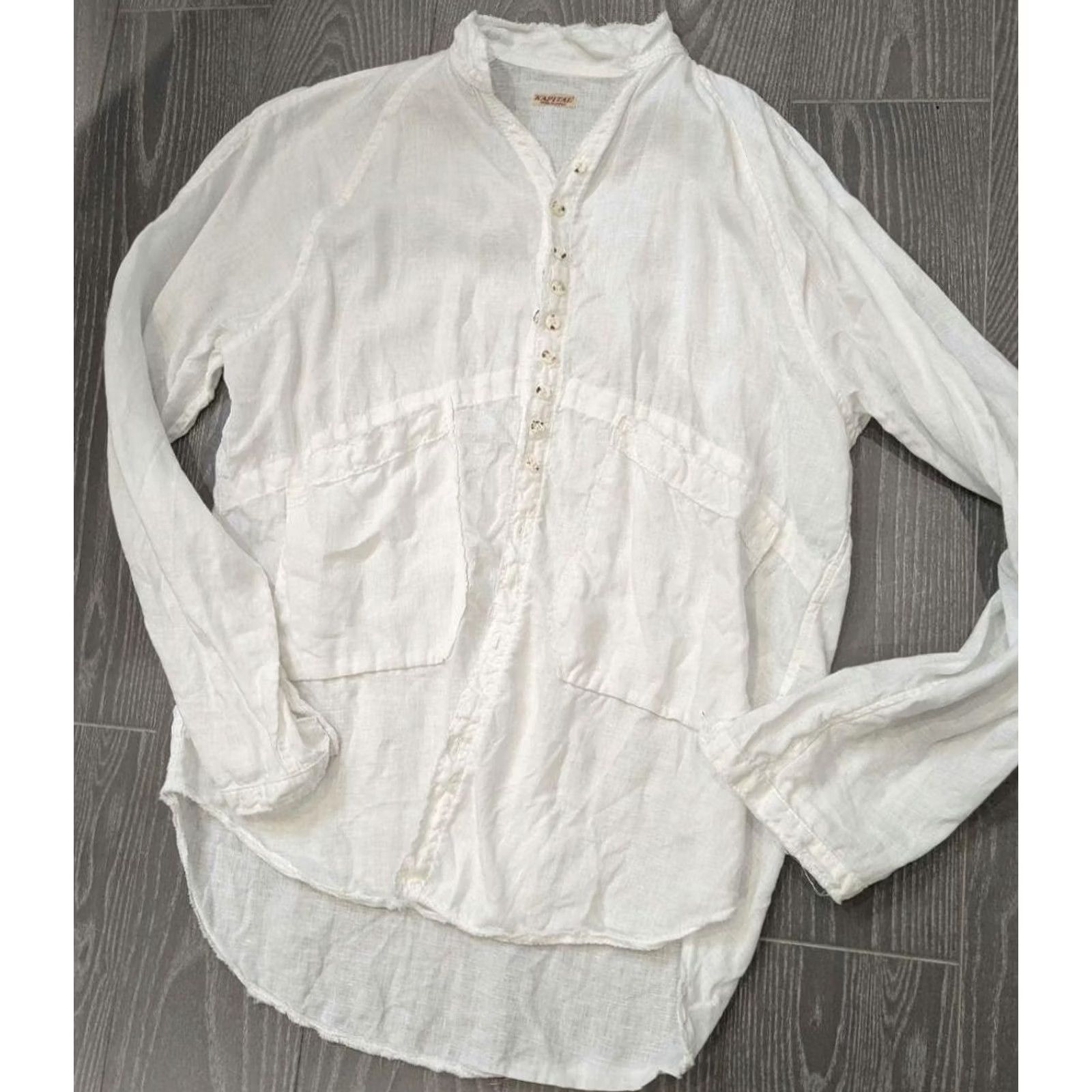 Kapital KAPITAL Shirt XL White Cotton Band-collar Long Sleeve Button-Up Mens with 4 Pockets Size US XL / EU 56 / 4 - 2 Thumbnail