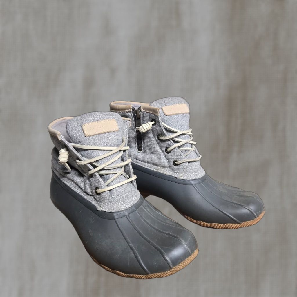 Sperry Sperry Saltwater Duck Boot Gray Emboss Wool Side Zip Adult Women 8M Waterproof Rubber/Fabric Fall Winter Shoes - Womens Boots Size US 8 / IT 38 - 1 Thumbnail