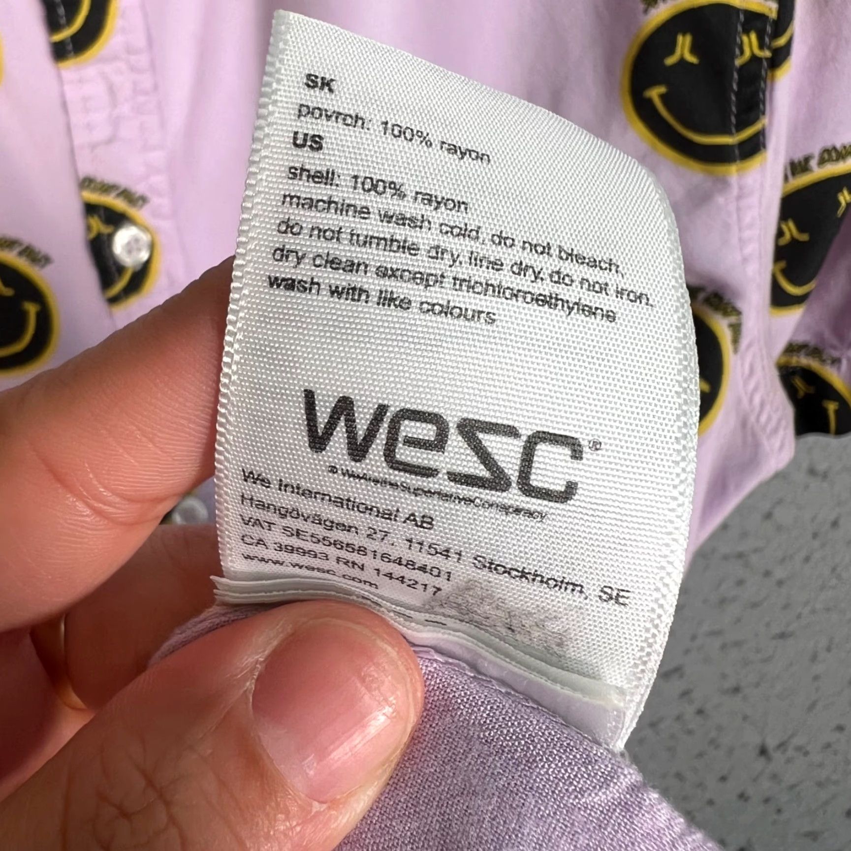 WeSC WESC Mens Small Button-Up Shirt Pink Smiley Face Print Black & Yellow Size US S / EU 44-46 / 1 - 5 Thumbnail
