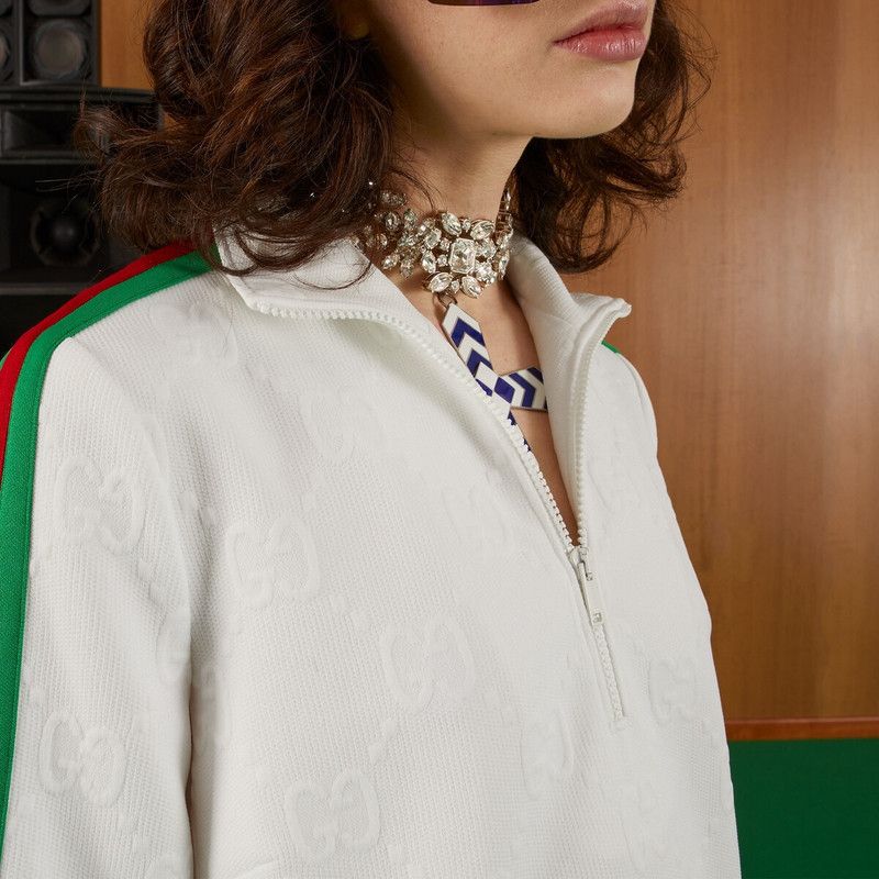 Gucci oc11z0126 GG Jersey Jacquard Dress In White Size S / US 4 / IT 40 - 4 Thumbnail
