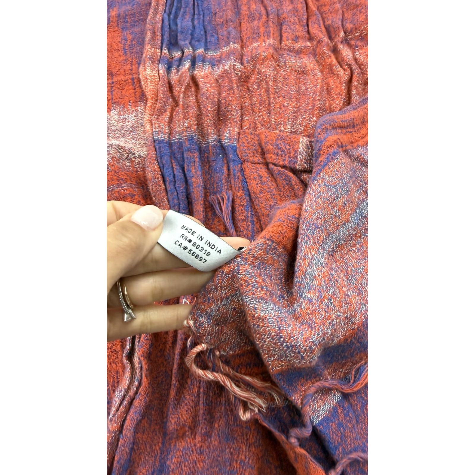 Lucky Brand Lucky Brand Scarf Shawl Wrap Womens One Size Red Blue Plaid Fringe Pocket Cotton Size ONE SIZE - 5 Thumbnail