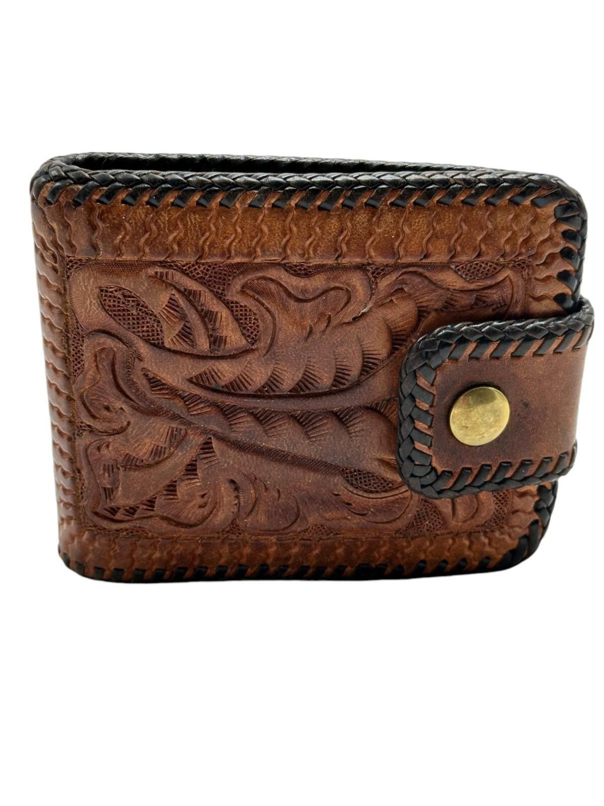 The Unbranded Brand Handcrafted Leather Wallet Floral Embossed Design Size ONE SIZE - 1 Thumbnail