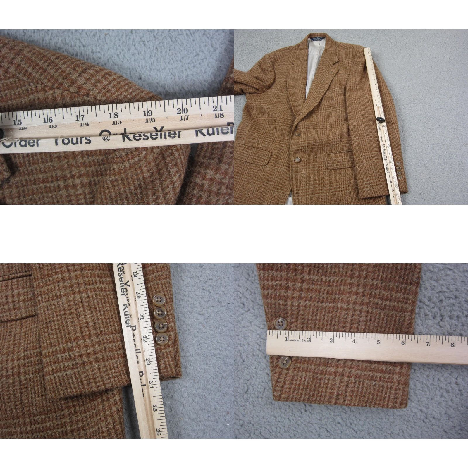 Lands' End VINTAGE Lands' End Blazer Jacket Mens 44R Brown Wool Tweed 80s Stadium Size 44R - 10 Thumbnail