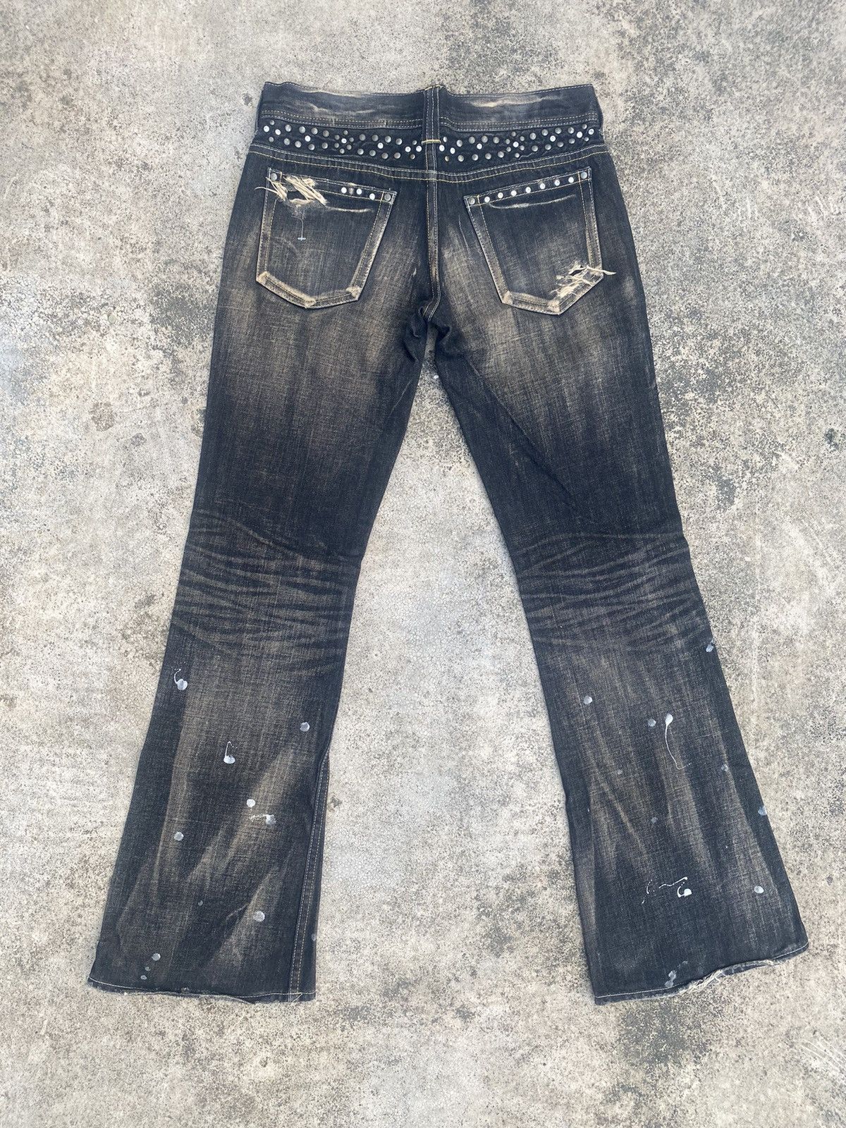 If Six Was Nine × Japanese Brand Flare Jeans Varosh Honeycomb Mud Painted Bootcut Size US 32 / EU 48 - 15 Thumbnail